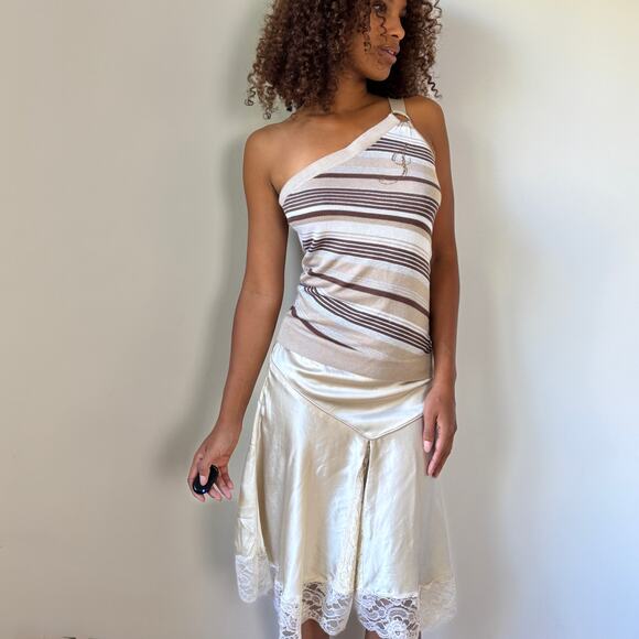 Vintage Euro One-Shoulder Striped Knit Top with Ring Detail (S/M) - Picture 5 of 9